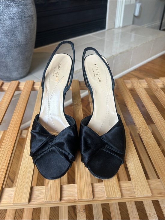 kate spade Shoes - *can’t ship until 05/16* kate spade Black Satin Knot Peep-Toe Slingback Heels